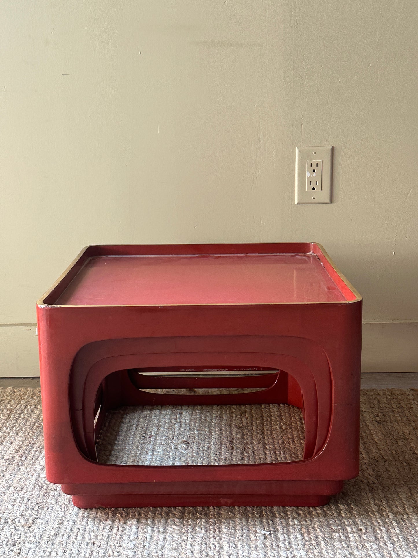 Red lacquer stacking tables