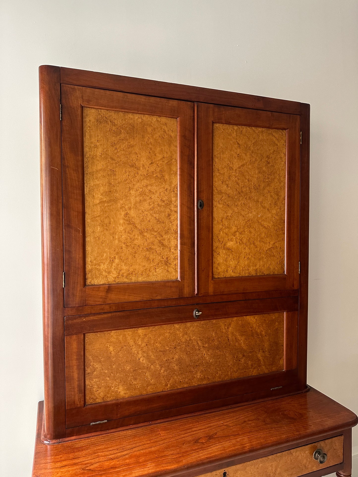 Birdseye maple secretary hutch c. 1840