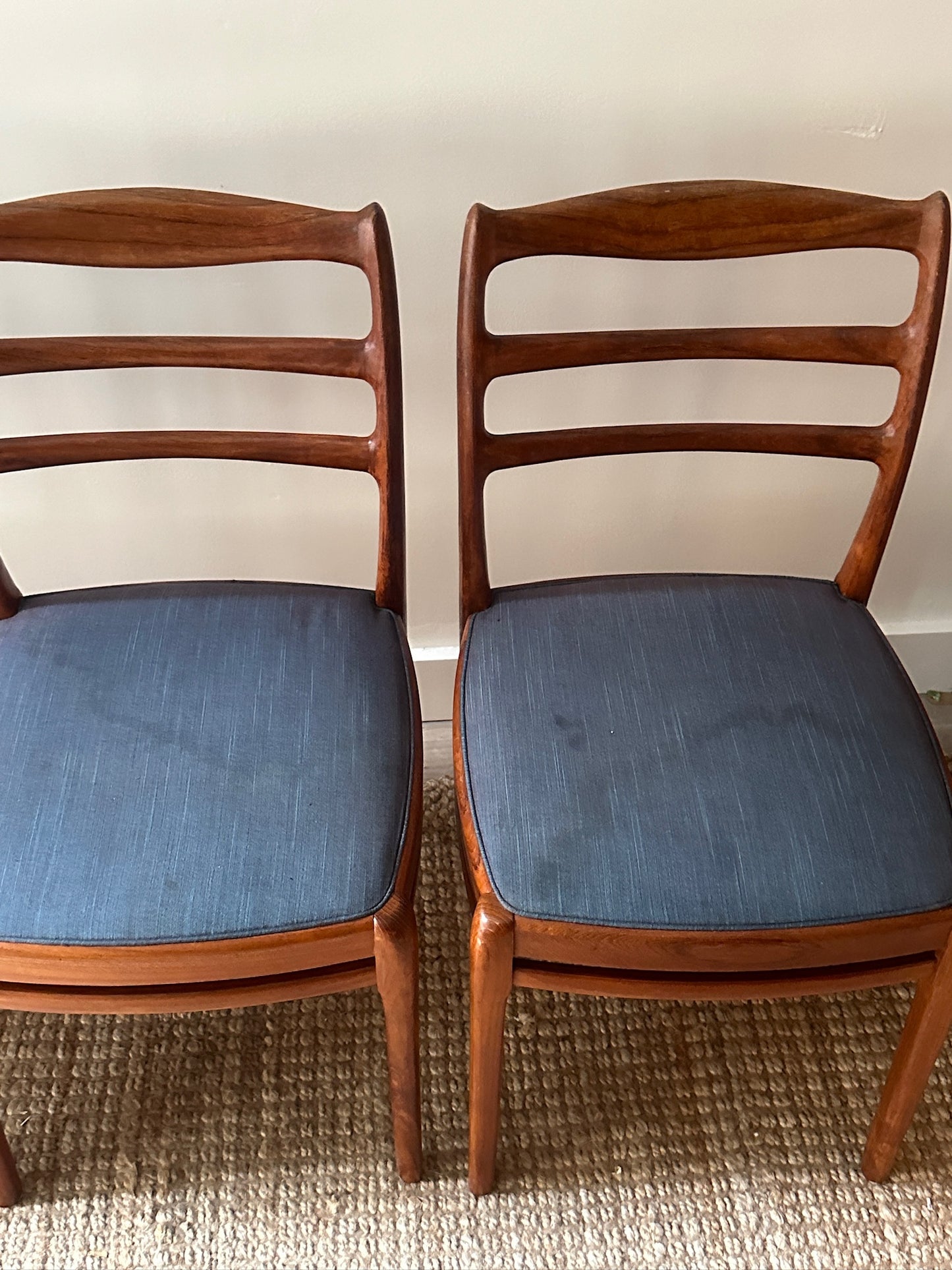 Set of Six Danish Walnut Dining Chairs. Sold individually.