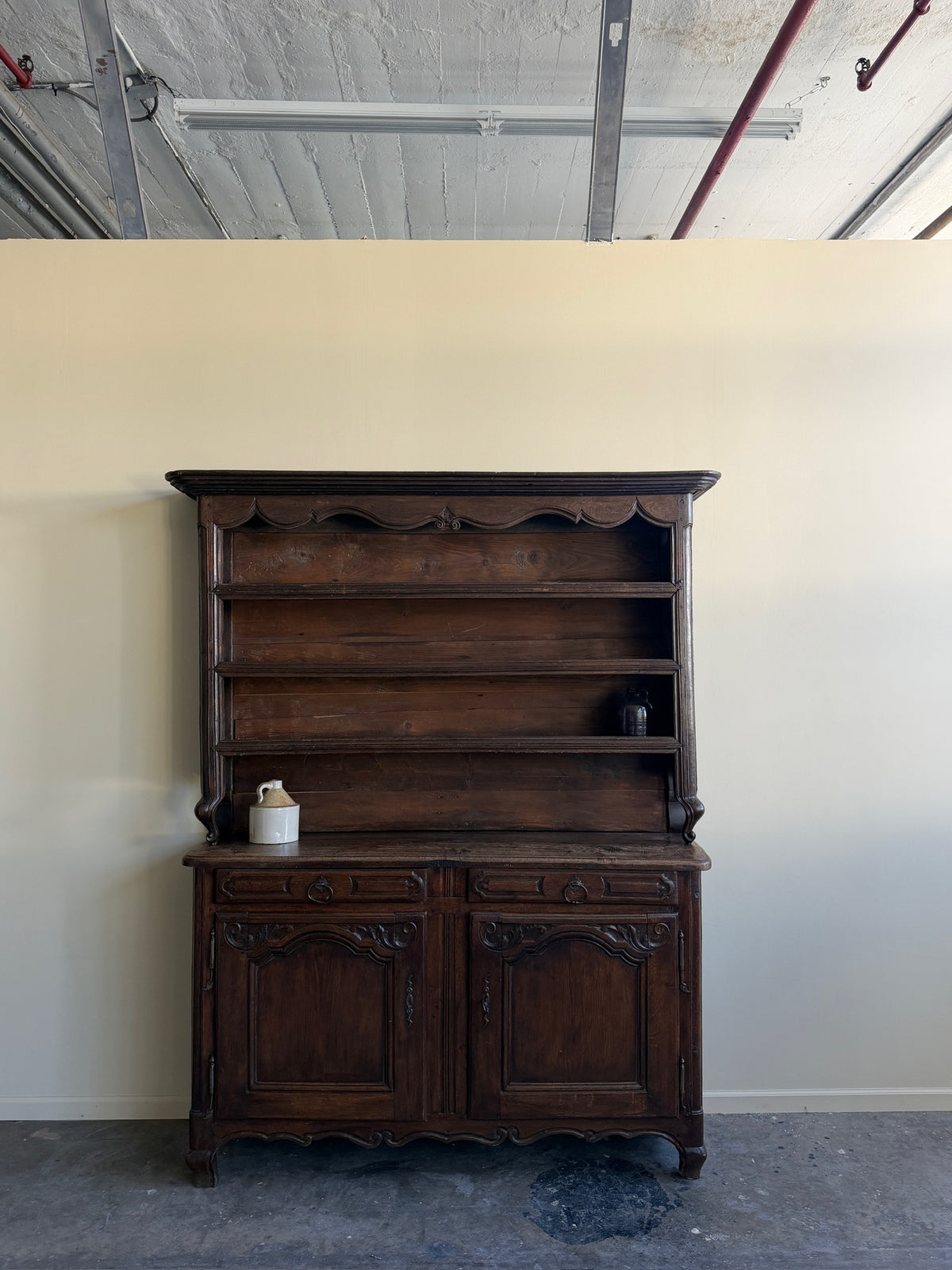 18th c. French Provincial Walnut Two Piece Hutch