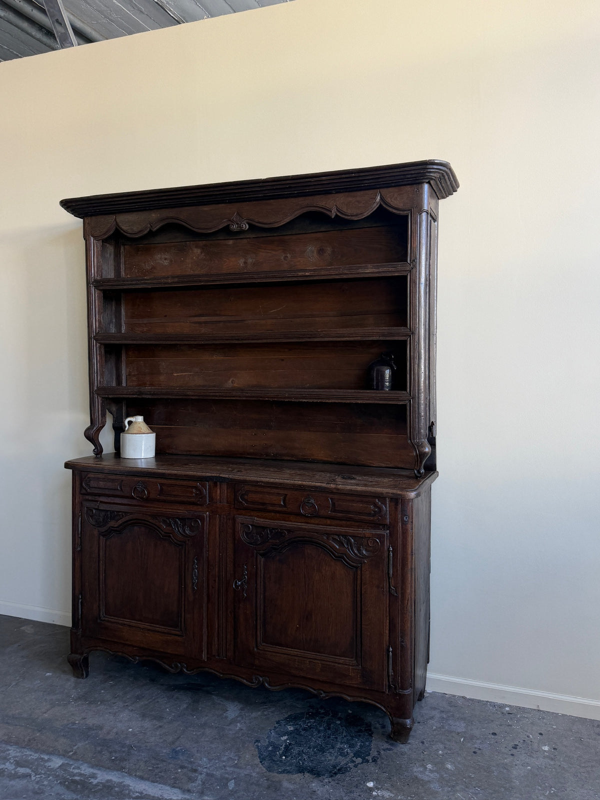 18th c. French Provincial Walnut Two Piece Hutch