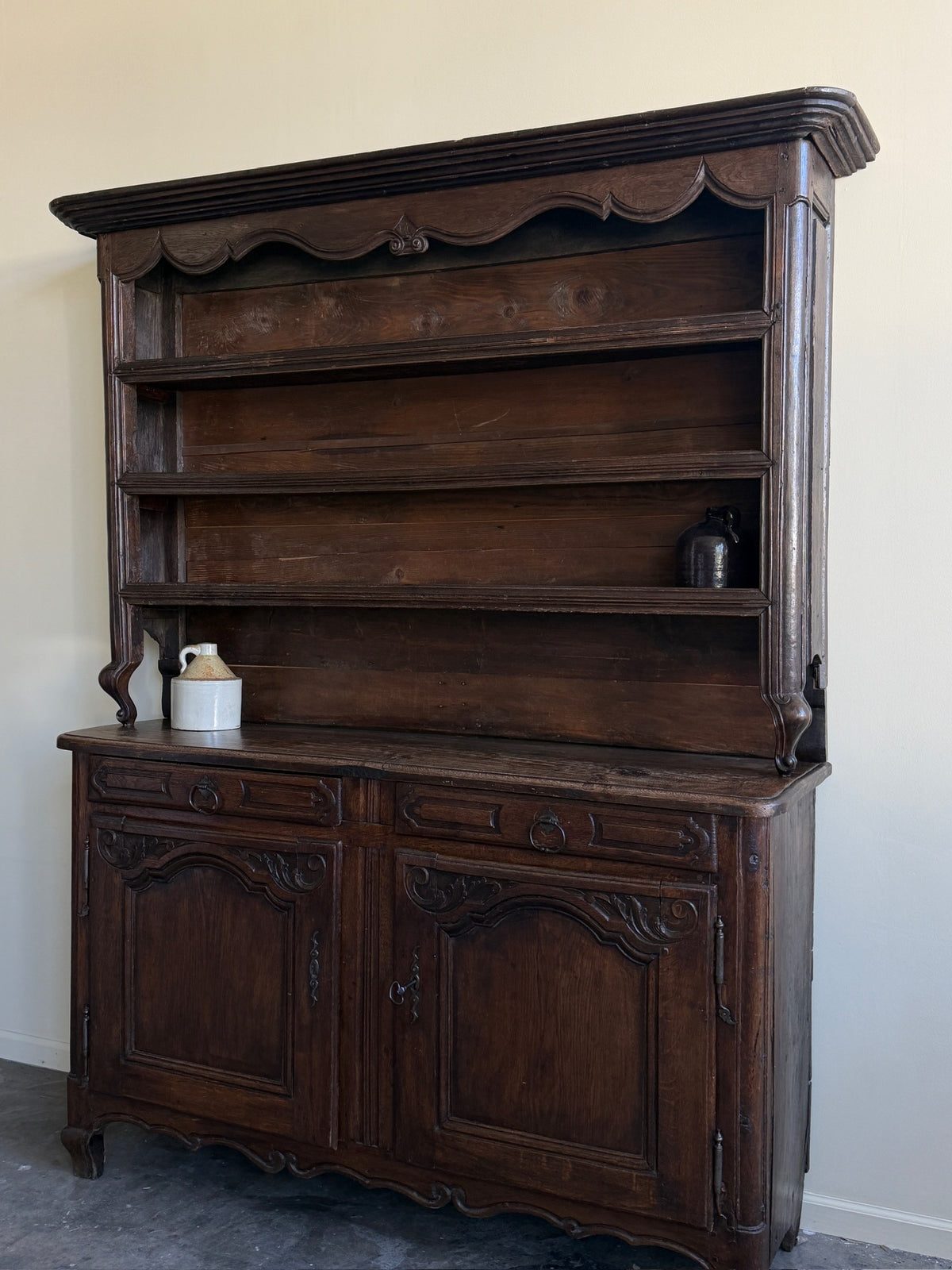 18th c. French Provincial Walnut Two Piece Hutch