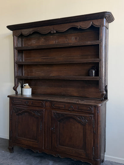18th c. French Provincial Walnut Two Piece Hutch