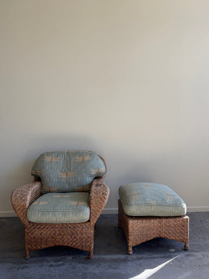 Rattan chair with ottoman