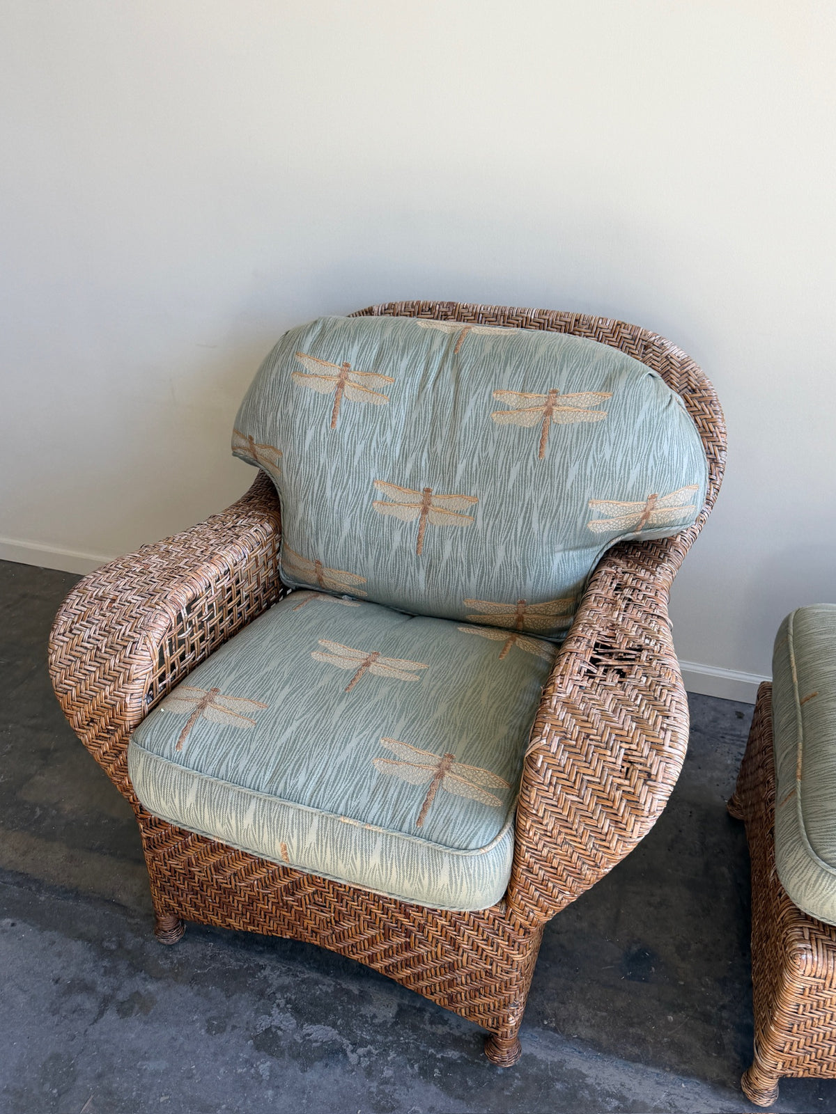 Rattan chair with ottoman