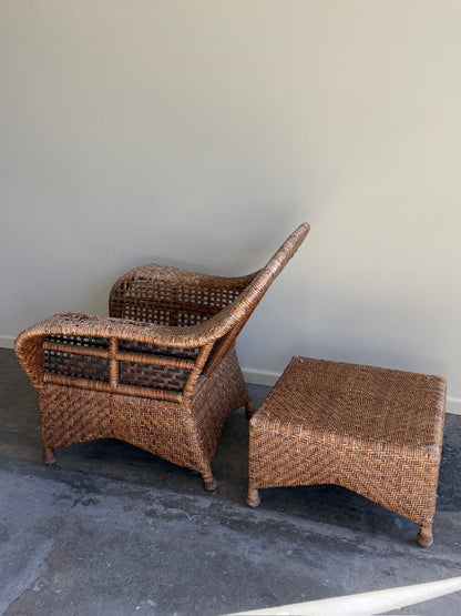 Rattan chair with ottoman