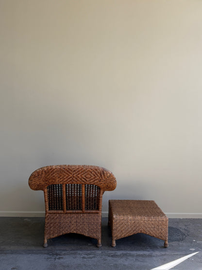 Rattan chair with ottoman