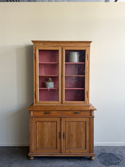 Gustavian waxed pine two piece hutch