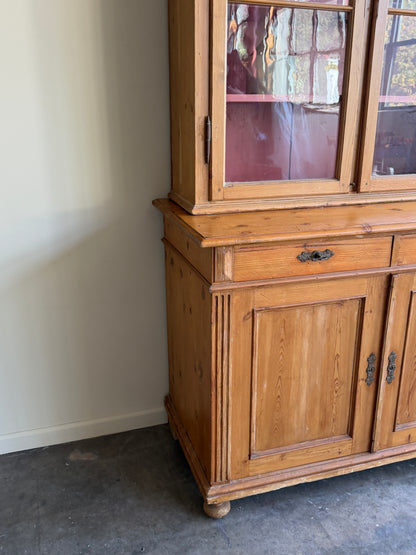 Gustavian waxed pine two piece hutch