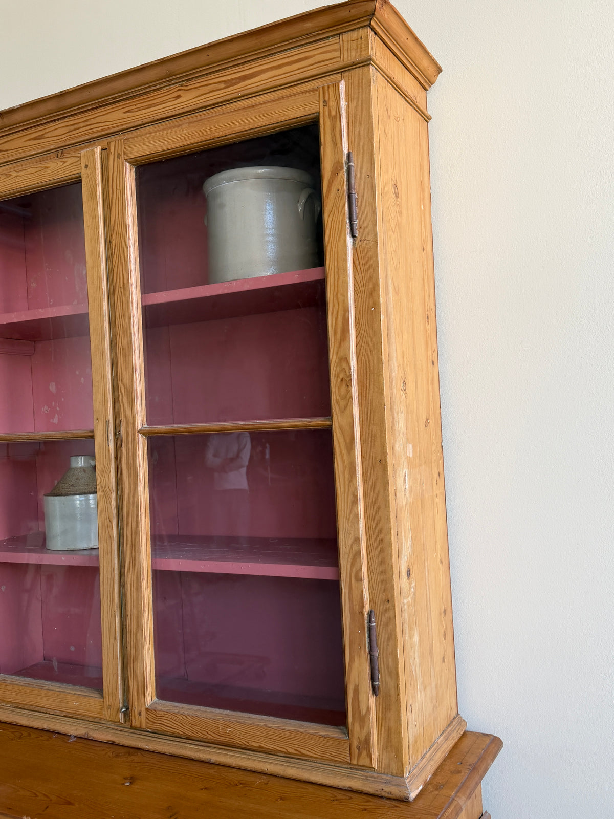 Gustavian waxed pine two piece hutch
