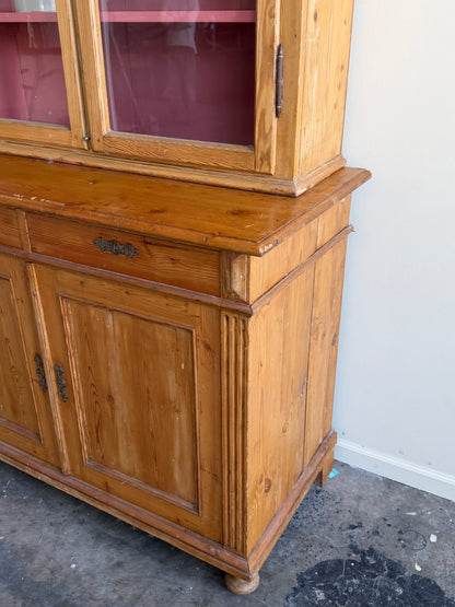 Gustavian waxed pine two piece hutch